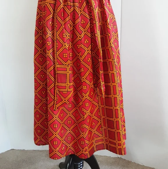 NWOT AFROCENTRIC GEOMETRIC PRINT HIGH WAIST FRONT TIE MIDI SKIRT SZ M - Picture 2 of 8